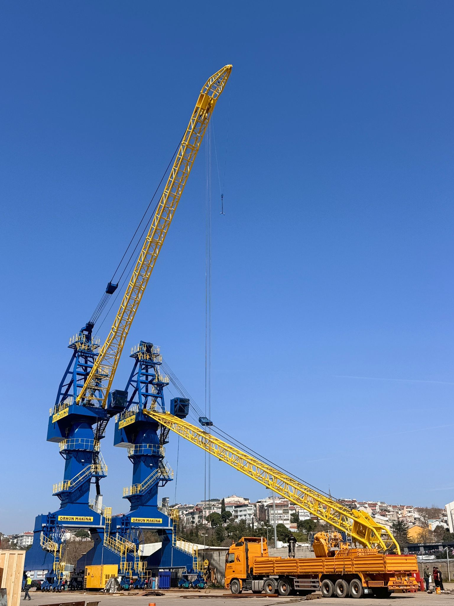 Two blue portal slewing cranes installed at the MTG DOLPHIN site