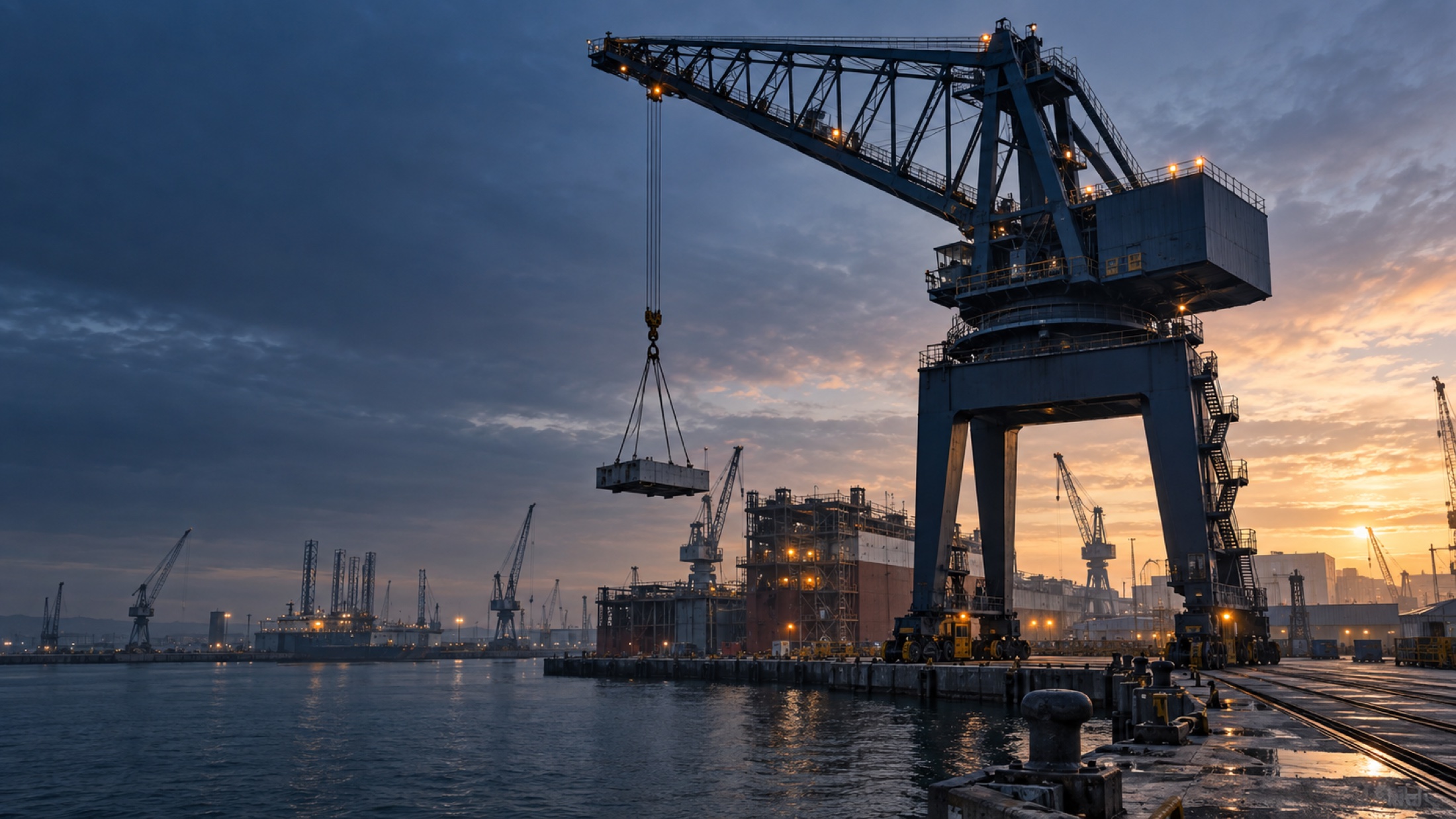 Representative industrial port crane at a working shipyard